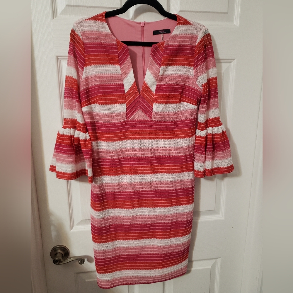Trina Turk Striped Pink White Red Women's Dress, 2